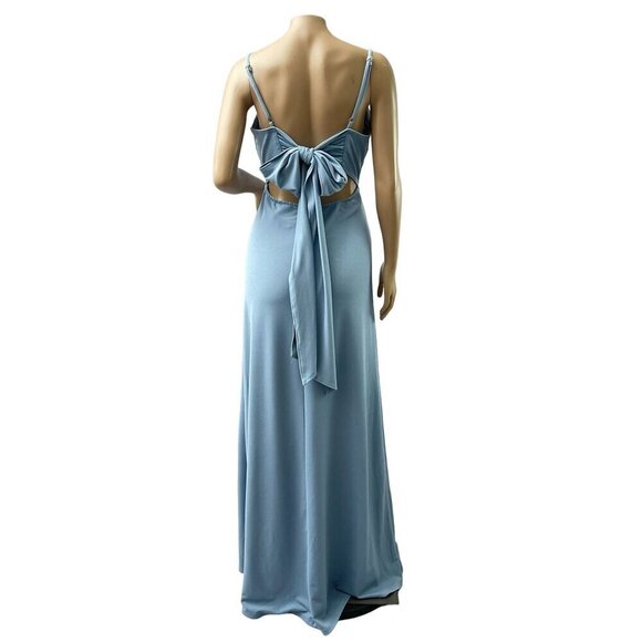 Birdy Grey Benny‎ Crepe Maxi Formal Bridesmaid Dress Dusty Blue Large NWT - Picture 4 of 14
